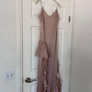 Reformation Dusty Rose Ruffle Slip Maxi Dress